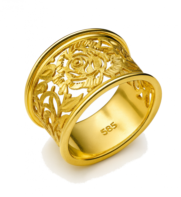 Szeroki pierścionek R.15 ażur florystyczny złoto 585 