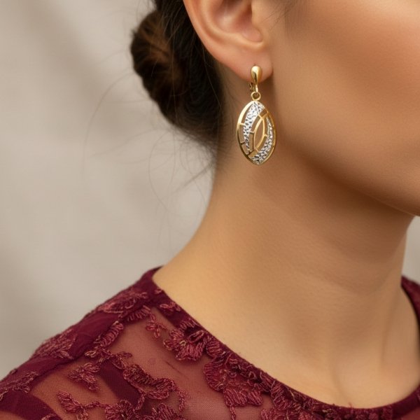 Kolczyki krople kolor ażur złoto 585 