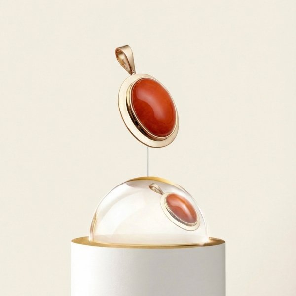 Zawieszka z naturalnym koralem w owalnej ramie złoto 585 