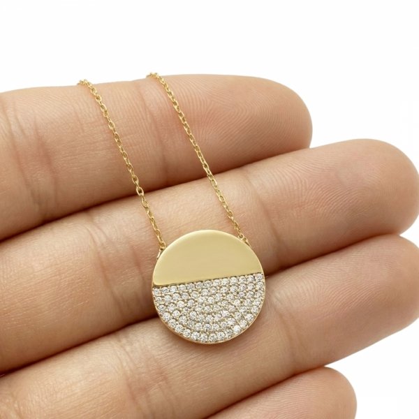 Naszyjnik koło z kamieniami złoto 585