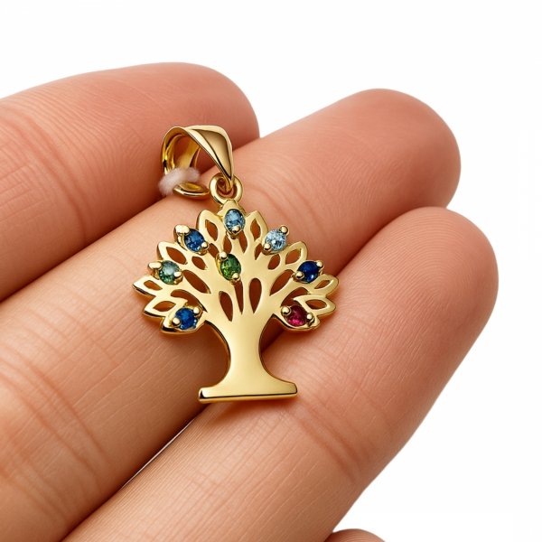 Wisior drzewko kolorowe kamienie złoto 585
