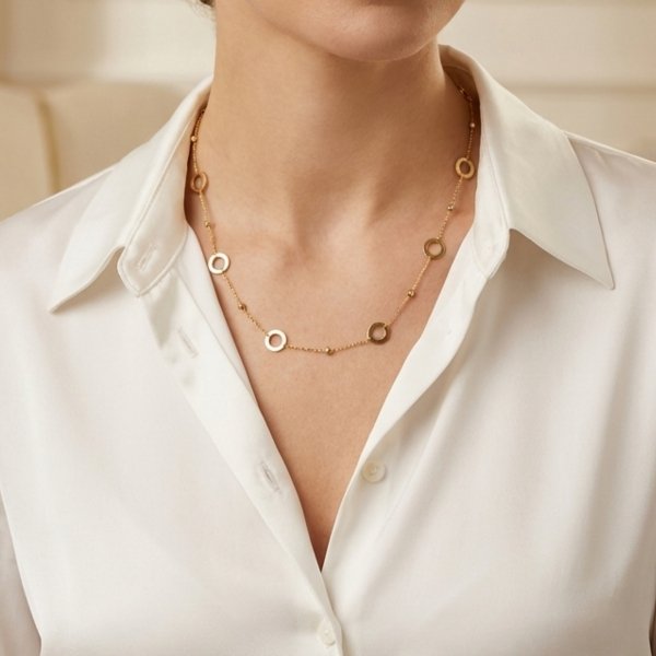 Naszyjnik z obręczami i kulami złoto 585