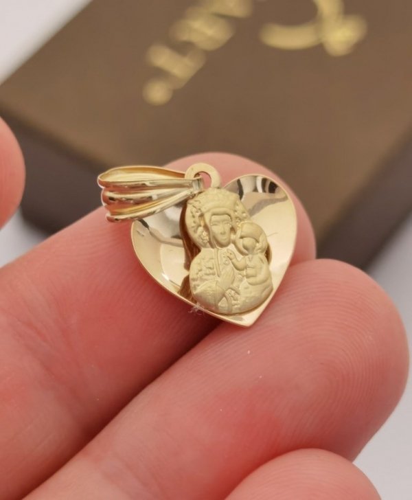 Medalik serce dwustronne częstochowska złoto 585