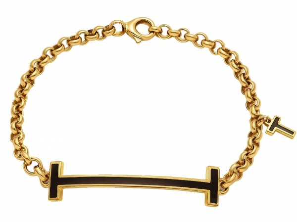 Bransoletka czarna blaszka z krzyżem złoto 585 