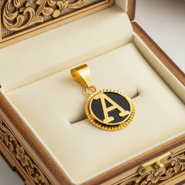  Wisior inicjał litera A koło czarna emalia jub złoto 585 