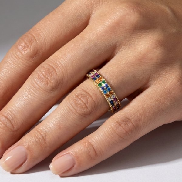 Pierścionek z kolorowymi kamieniami R.18 złoto 585