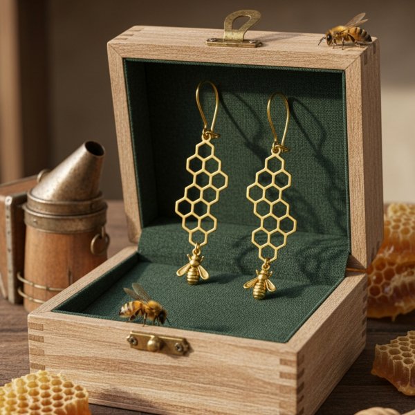 Kolczyki plaster miodu pszczoła złoto 585 