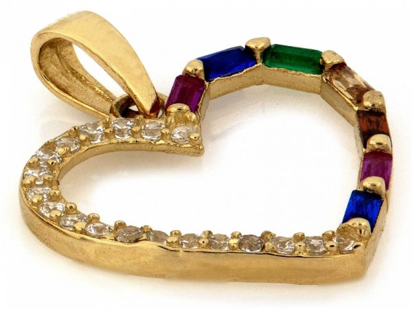 Wisior kontur serca kamienie kolor złoto 585