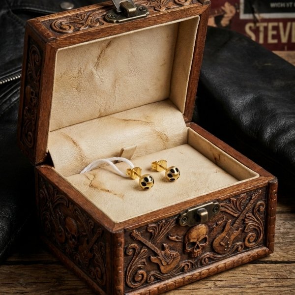 Kolczyki sztyft czarne kulki złoto 585