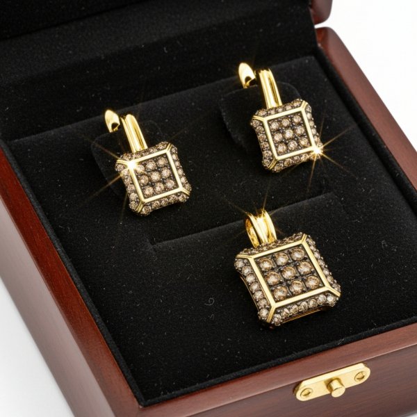 Kolczyki geometryczne naturalne diamenty złoto 585