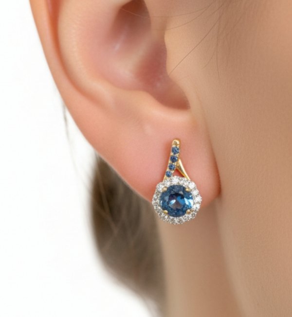 Komplet naszyjnik i kolczyki diament topaz złoto 585 