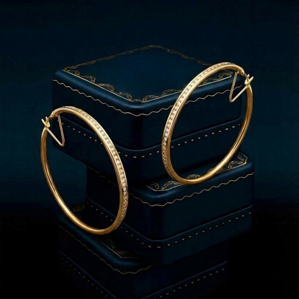 Kolczyki koła kamienie 3CM  złoto 585