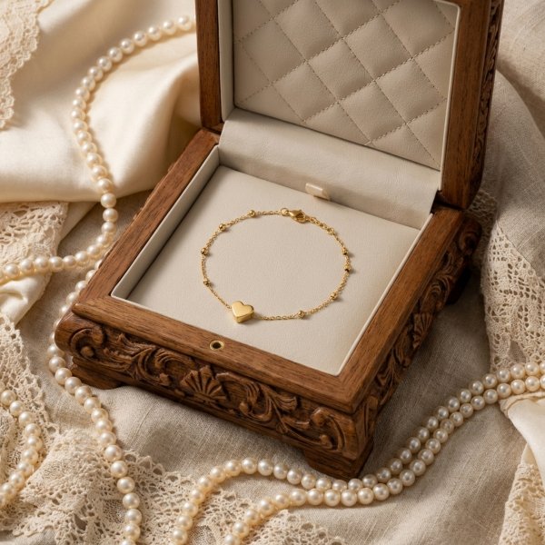 Bransoletka z sercem i kulami diamentowanymi złoto 585