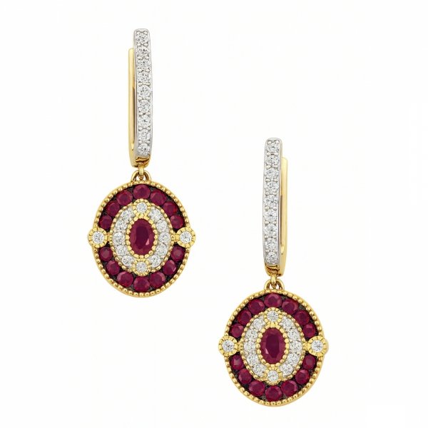  Kolczyki rubiny diamenty naturalne złoto 585