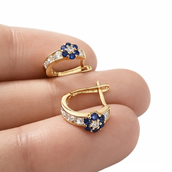 Kolczyki z niebieskim kwiatem złoto 585