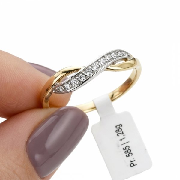 Pierścionek fala kolor cyrkonie R.12 złoto 585 