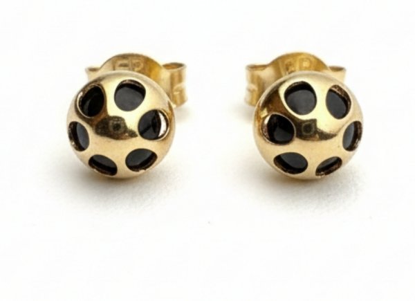 Kolczyki sztyft kula czarny kamień złoto 585
