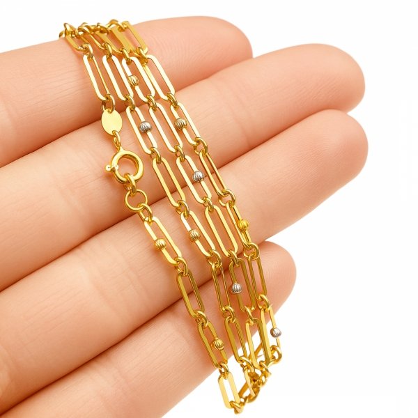 Naszyjnik 45cm kule białe różowe i żółte złoto 585