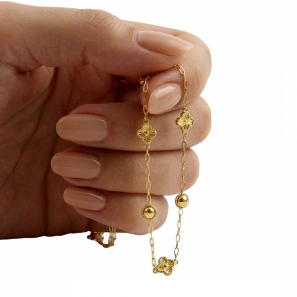 Naszyjnik z motywem koniczyny i kulami złoto 585