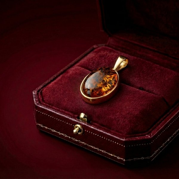 Wisior z owalnym bursztynem naturalnym złoto 585