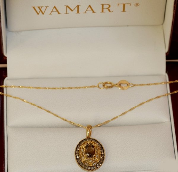  Naszyjnik rozeta kwarc diament 30/0.19ct złoto 585
