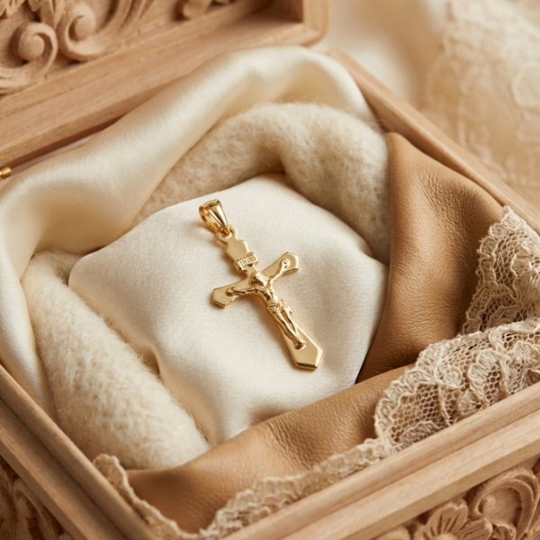 Zawieszka krzyż z wizerunkiem Jezusa złoto 585