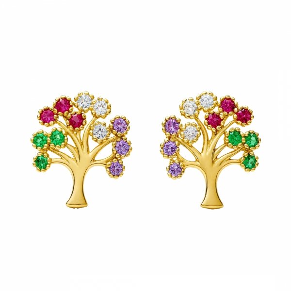 Kolczyki sztyft drzewka kolory złoto 585