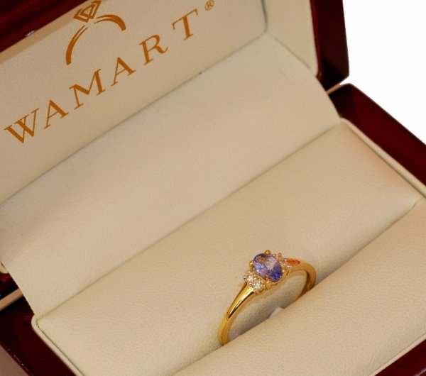  Pierścionek R.15 diamenty 4/0.08ct TANZANIT złoto 585 