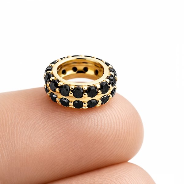 Charms obrączka czarne kamienie złoto 585