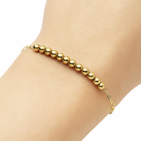 Bransoletka gładkie kule polerowane 19cm złoto 585 
