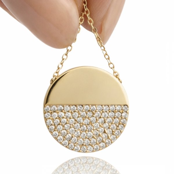 Naszyjnik koło z kamieniami złoto 585