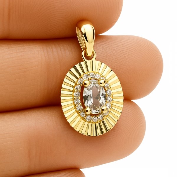 Wisior rozeta z dużym białym kamieniem złoto 585