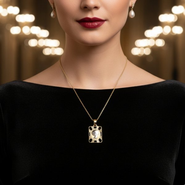 Medalik kwadrat wizerunek Matka Boska złoto 585