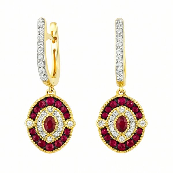  Kolczyki rubiny diamenty naturalne złoto 585