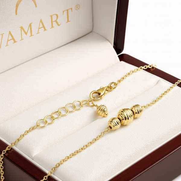 Bransoletka trzy kulki diamentowane 19cm złoto 585 