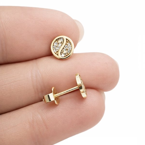 Kolczyki sztyft yin yang z kamieniami złoto 585 