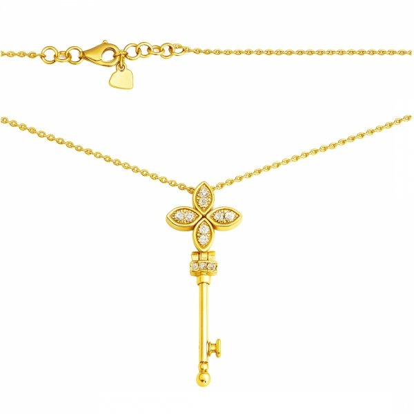 Naszyjnik klucz 3D koniczyna złoto 585
