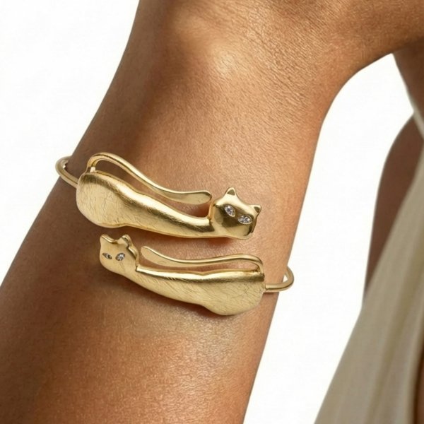 Bransoletka sztywna pozłacana KOTY art srebro 925