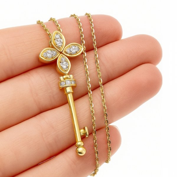 Naszyjnik klucz 3D koniczyna złoto 585