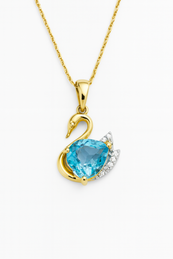  Naszyjnik łabędź topaz 1/0.93 ct diamenty 9/0.03ct  złoto 585