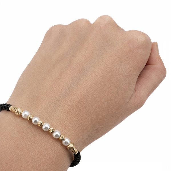Bransoletka kule z perłą na sznurku złoto 585 