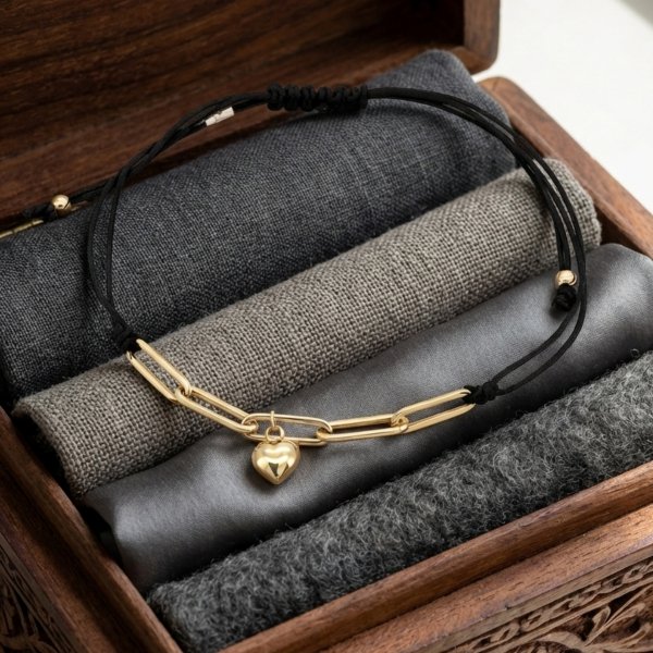 Bransoletka ogniwa z sercem złoto 585 