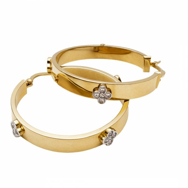 Kolczyki koła fi biała koniczyna złoto 585