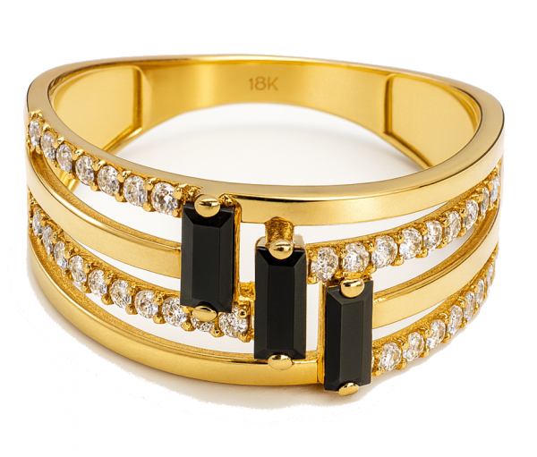 Pierścionek z czarnymi kamieniami R.17 złoto 585