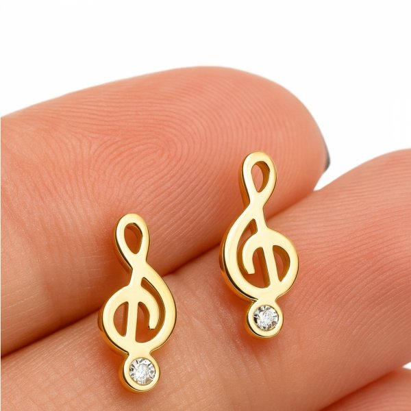 Kolczyki sztyft z motywem klucza wiolinowego złoto 585