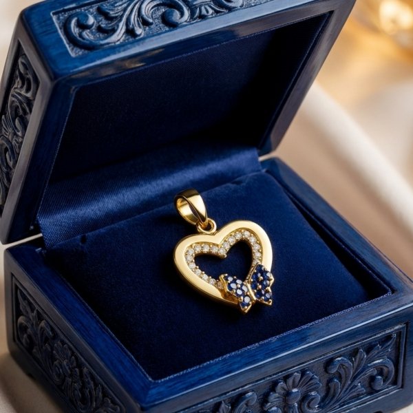 Zawieszka serce z motylem złoto 585 