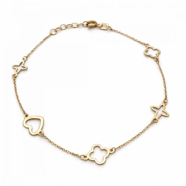 Bransoletka z motywem serca i koniczyny złoto 585 