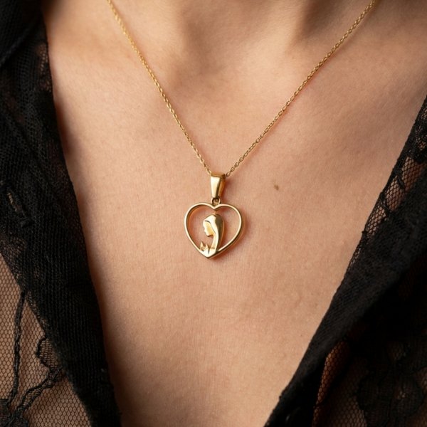 Medalik kontur serca z wizerunkiem Fatimy złoto 585 