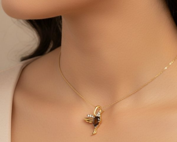 Naszyjnik koliber kawrc dymny diamenty naturalne złoto 585