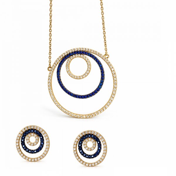 Komplet naszyjnik i kolczyki potrójne koła złoto 585 